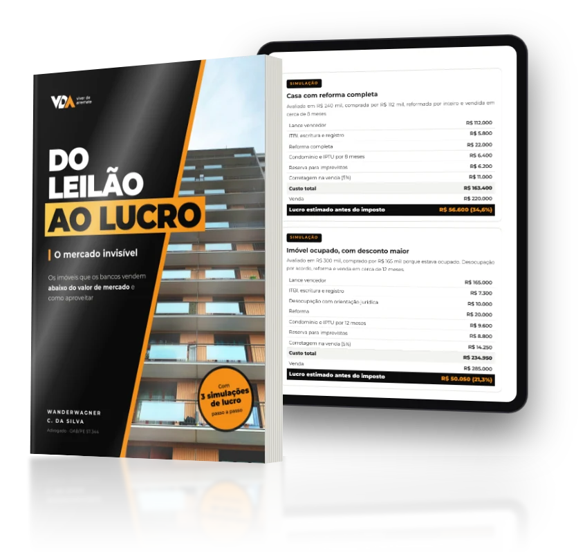 Ebook Do Leilão ao Lucro: O Mercado Invisível, com uma das simulações de lucro aberta no tablet